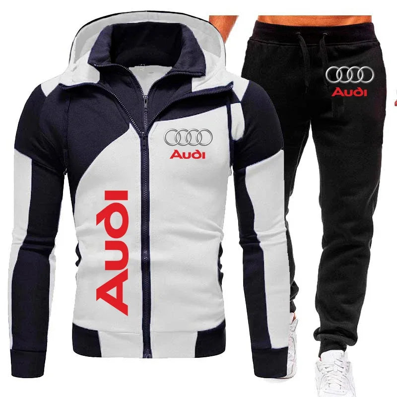 Audi Men’s Autumn/Winter Hoodie & Pant Tracksuit – Logo Sportswear Set