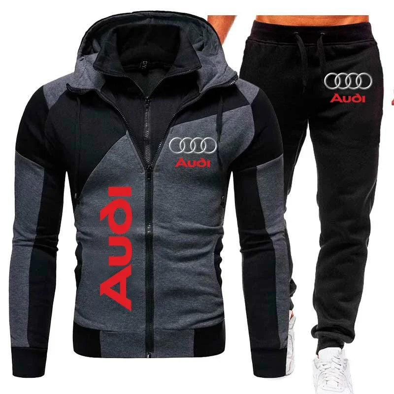 Audi Men’s Autumn/Winter Hoodie & Pant Tracksuit – Logo Sportswear Set
