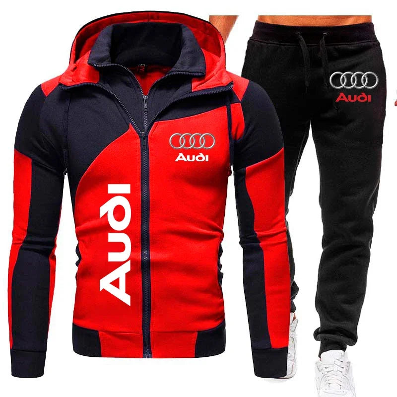 Audi Men’s Autumn/Winter Hoodie & Pant Tracksuit – Logo Sportswear Set