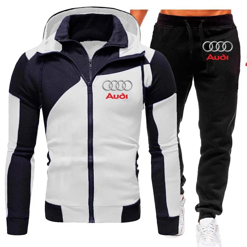 Audi Men’s Autumn/Winter Hoodie & Pant Tracksuit – Logo Sportswear Set