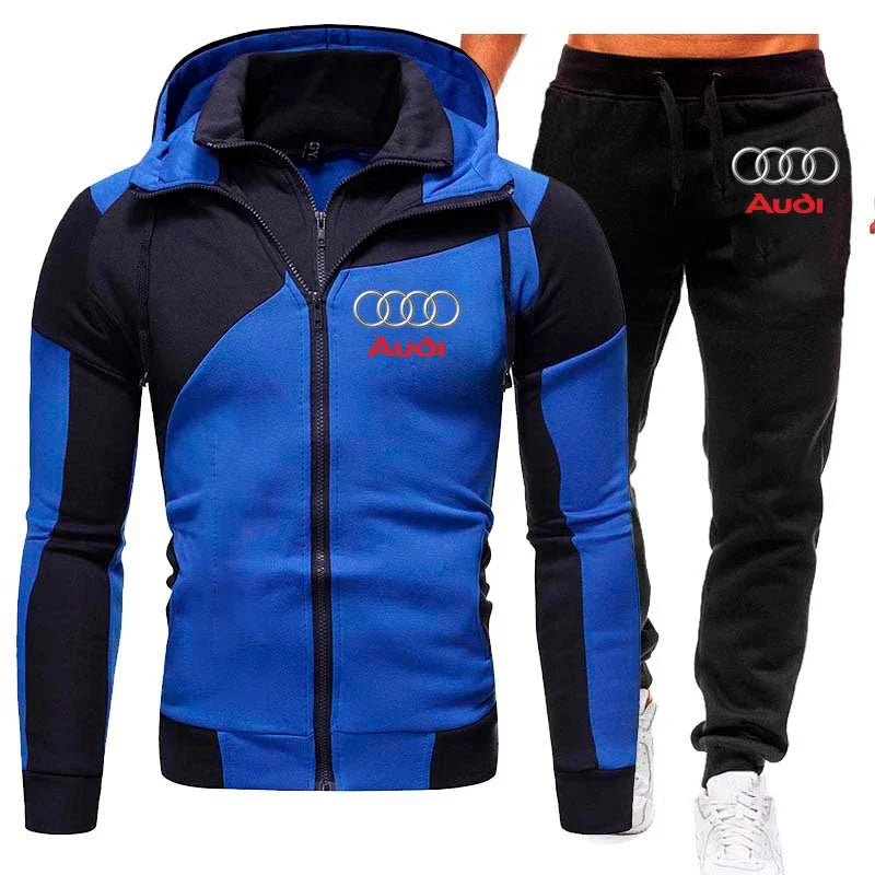 Audi Men’s Autumn/Winter Hoodie & Pant Tracksuit – Logo Sportswear Set