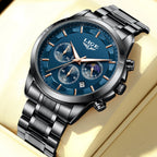 LIGE Luxury Men’s Quartz Watch – Moon Phase, Auto Date, Waterproof